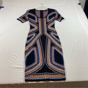 Jealous Tomato Print Sheath Dress Small Aztec Print Back Zipper Slit Back